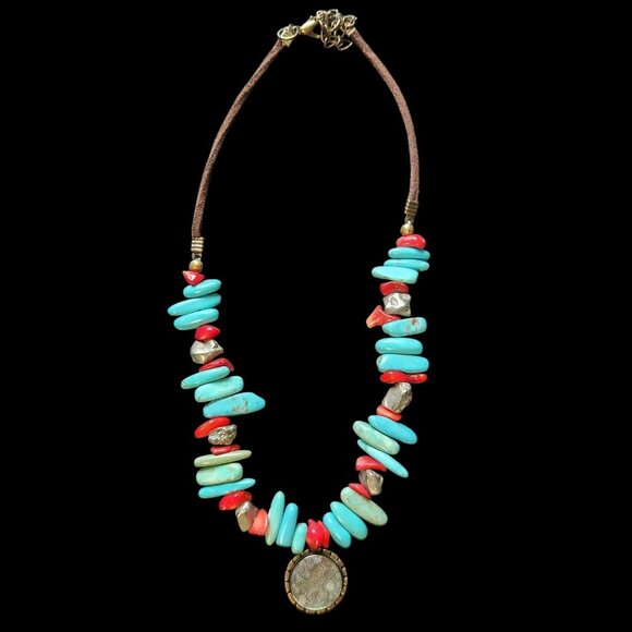 Boot Bling or Choker Necklace Turquoise Coral Western Southwestern - Picture 2 of 4